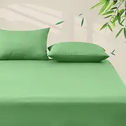 LINENOVA 2-Piece Bamboo Fitted Sheet Set - King Single, 2000TC Ultra Soft & Breathable, Ideal for Hot Sleepers 40cm Deep Pocket, Includes 1 Pillowcase (48x74cm) - Avocado