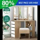 ALFORDSON Dressing Table Stool Set Makeup Tri-fold Mirror Vanity Desk Oak