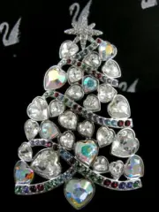 SIGNED SWAROVSKI PAVE' CRYSTAL CHRISTMAS TREE PIN~ BROOCH RETIRED NIB