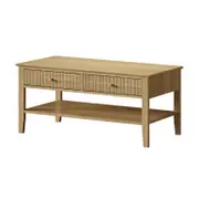 Oikiture Coffee Table Shelf Drawer Storage Natural