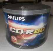 PHILIPS CD-R 50 PACK 700MB 80MIN 40X RECORDABLE BLANK MEDIA DISCS NEW SEALED