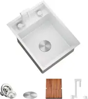 TORVA RV Kitchen Sink 16 x 21 x 9 Inch Undermount Bar Sink 16 Gauge White