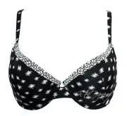 Calida 4891 36C Black White Print Plunge Lined Contour Underwire Bra NEW