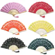 Chinese Hand Held Dance Folding Fan Bamboo Lace Embroidered Wedding Party Fans