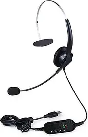 Single-Sided USB Corded Headset Call Center Monaural Headphone with Adjustable Microphone Mute Control on for Office Computer PC Laptop