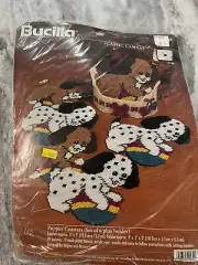Bucilla 6227 PUPPIES COASTERS Plastic Canvas Set of 6 plus Holder