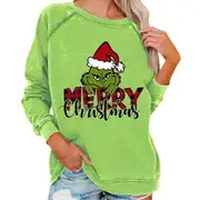 Christmas Party Women The Grinch Print Long Sleeve T-shirt Casual Pullover Sweatshirt Blouse Tops A L