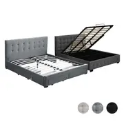 Levede Wooden Bed Frame Double Queen King Fabric Storage Mattress Base Gas Lift