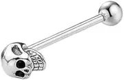 [Izpack] Skeleton Head Tongue Ring for Women Men Stainless Steel Crystal CZ Skull Cartilage Nipple Screw Back Barbell Stud Earrings Vintage Body Piercing Jewelry Gifts Halloween 14G