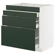 METOD / MAXIMERA base cab f hob/4 fronts/3 drawers, white/Havstorp deep green, 80x60x80 cm
