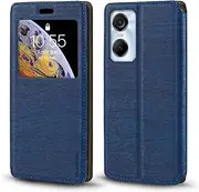 [Shantime] Viewable Window Leather Flip Case Compatible with Tecno Pop 6 Pro, Elegant Design Clear Display Invisible Magnetic Cover and Card Slot(Blue)