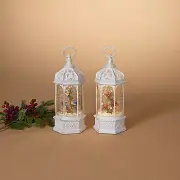 Blue Bird lighted water lantern snow globe with rotating animals