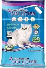 FIFI Litter Unscented Premium Multi-Cat Formula,100% Natural Cat Litter,Quick Clumping,99.9% Dust Free,Long -Lasting Odor Control,Non-Tracking, Absorbent, 15-Pounds Aluminum Foil Bag.