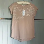 Next Taupe Silver Sparkle Top Sz XS 8 10 Cotton New