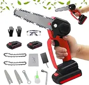 Mini Chainsaw Rechargeable Cordless Electric Chainsaw Portable Powered Lithium 6 in One-Hand Chainsaw with 24V 2 Battery and 2 Chain for Tree Branch Wood Cutting Tree Garden Pruning Shears Tools
