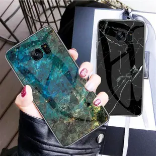大理石玻璃 三星 Galaxy S7 Edge 手機殼 防摔 保護殼 鋼化玻璃背蓋 保護套 全包 矽膠軟邊 手機套 外殼