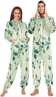[AIXIWAWA] Adult Onesie Pajamas Pattern Green Print Zip Front One Piece Pajama Jumpsuits for Men Women S
