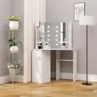 Corner Dressing Table With 3-Panel Mirror LED Lights Vanity Makeup Desk White