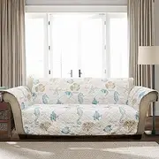 Lush Decor Harbor Life Furniture Protector, Couch Cover, 116" W x 75" L, Blue & Taupe - Quilted Coastal Couch Cover - Nautical Furnishings - Pet Sofa Covers - Furniture Covers for Sofa & Loveseat