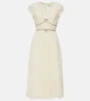 [Self-Portrait] Self-Portrait Crystal-embellished chiffon midi dress AU 6 white
