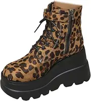 [ZJWBB] Women's Platform Ankle Boots Elastic Chelsea Booties Goth Round Toe Combat Boots Women Lace Up Motorcycle Wedges