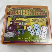 Mexican Train Dominoes Game Double 12 Professional Size in Tin w/ Train Whistle