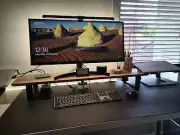 Tasmanian Oak 100cm Dual Monitor Riser, TV Stand, Monitor stand. Kaidan Designs