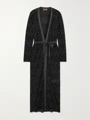 [Missoni] Missoni - Belted Striped Metallic Crochet-knit Cardigan - Dark gray - IT42 IT 42 Gray