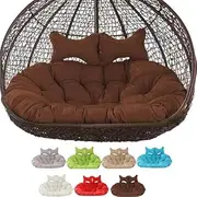 Double Hanging Rattan Egg Chair Cushion Set for 2 People with 2 Adjustable Headrests Coffee Color Seat Pads for Patio Garden Furniture