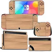 ROIPIN for Nintendo Switch OLED Skin, Protective Film Sticker for Nintendo OLED, Full Wrap Skin for Switch OLED, Protector Skin Cover, Funny Fashion Cool Switch Game Skins(Horizontal Wood Grain)