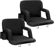 VEVOR Stadium Seat with Back Support, Wide Bleacher Seat Backs, Folding Padded Cushion Stadium Chair, Portable Reclining Chairs with Hook Pocket Cupholder, Ideal for Sport Event Beach Concert (2 Set)