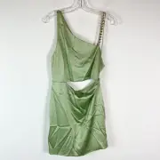 Alice + Olivia NWT Karoline One-Shoulder Chain Strap Cutout Green Mini Dress 8