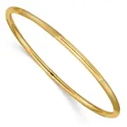 Real 14kt Yellow Gold 3mm Polished and Satin Finish Slip-on Bangle; 8 inch