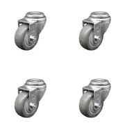 3.5 Inch Gray Polyurethane Wheel Swivel Bolt Hole Caster Set Service Caster