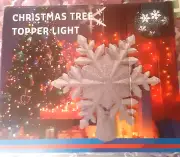 Nos Christmas Tree Topper Silver White/ Multi-Color Lights Stars Snowflakes