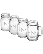 Susquehanna Glass Monogrammed Set of Four Dot Handled Mason Jars, (A-Z)