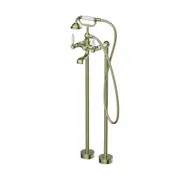 Nero York Freestanding Bath Mixer & Hand Shower With White Porcelain Lever Aged Brass NR692103A01AB