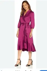 NWT Adrianna Appel Satin Crepe Wrap Dress Tuxedo Shawl Collar Womens Sz 8