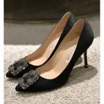 MANOLO BLAHNIK 黑鑽高跟鞋緞面百搭款尺寸36.5穿過一次跟高8CM