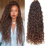 RuiYok 18 Inch Goddess Locs Crochet Hair 8 Packs Curly Faux Locs Crochet Hair for Black Women Pre-looped River Locs Crochet Hair with Curly Ends Boho Style Synthetic Hair Extensions(#T30)