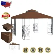10'x10' Double Tier Replacement Gazebo Canopy - Stylish Brown Outdoor Cover