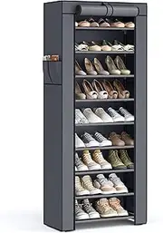 SONGMICS Shoe Rack, 9 Tier Shoe Organizer with Nonwoven Fabric Cover, Shoe Storage Shelf for 27-35 Pairs of Shoes, Entryway, Suitable for Sneakers, High Heels, Flats, and Boots, Grey URXJ10G
