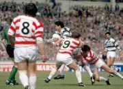 Nicky Kiss and Mike Ford of Wigan tackle Dane O'Hara of Hull duri - Old Photo