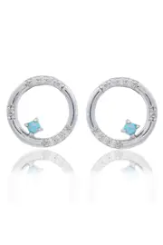 OPAL GLOW BLUE CREATED OPAL CIRCLE EARRINGS SILVER