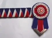 Navy, Red and White Velvet Shark Tooth Browband - 35cm Large Pony NEW