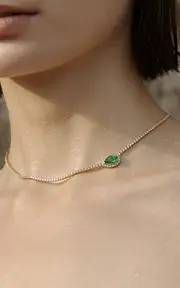[KATKIM] 18k Yellow Gold Emerald Trace Eternity Necklace
