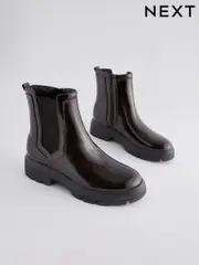 Chocolate Brown Standard/Wide Fit Forever Comfort® Patent Chelsea Boots (B50670) | $79