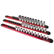 3-Piece Aluminum Socket Organizer Rail Set- 1/4-inch, 3/8-Inch, and 1/2-Inch ...