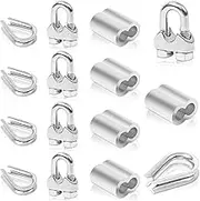 15 PCS Cable Clamps, M6 Stainless Steel Cable Thimble and Clamps, Wire Rope Cable Clip Clamp, Wire Rope Accessory Set, Aluminum Crimping Loop Sleeve (Silver)