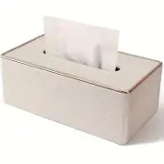 Beige Leather Tissue Box Holder for Car or Home Storage